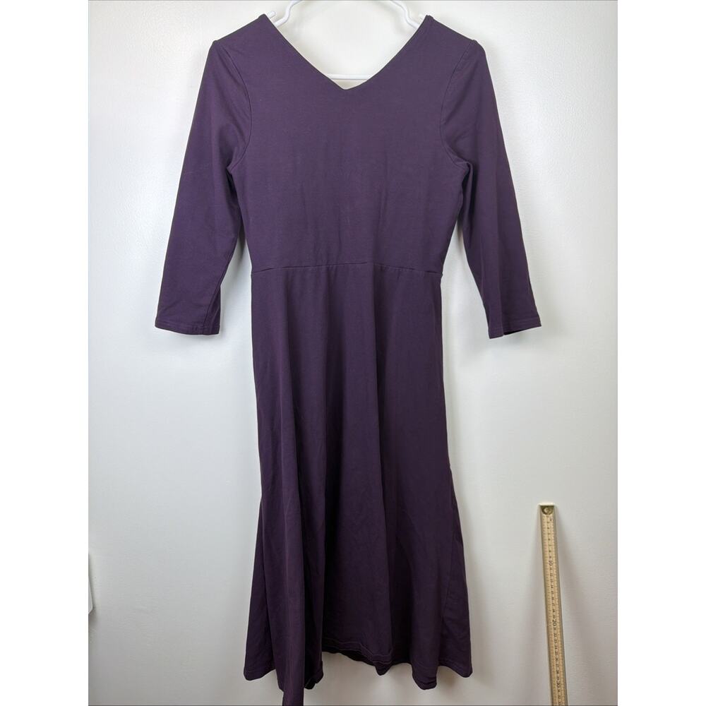 Pact Dress Women S Purple Fit & Flare Midi 3/4 Sleeve Organic Cotton Modest EC - Picture 6 of 6